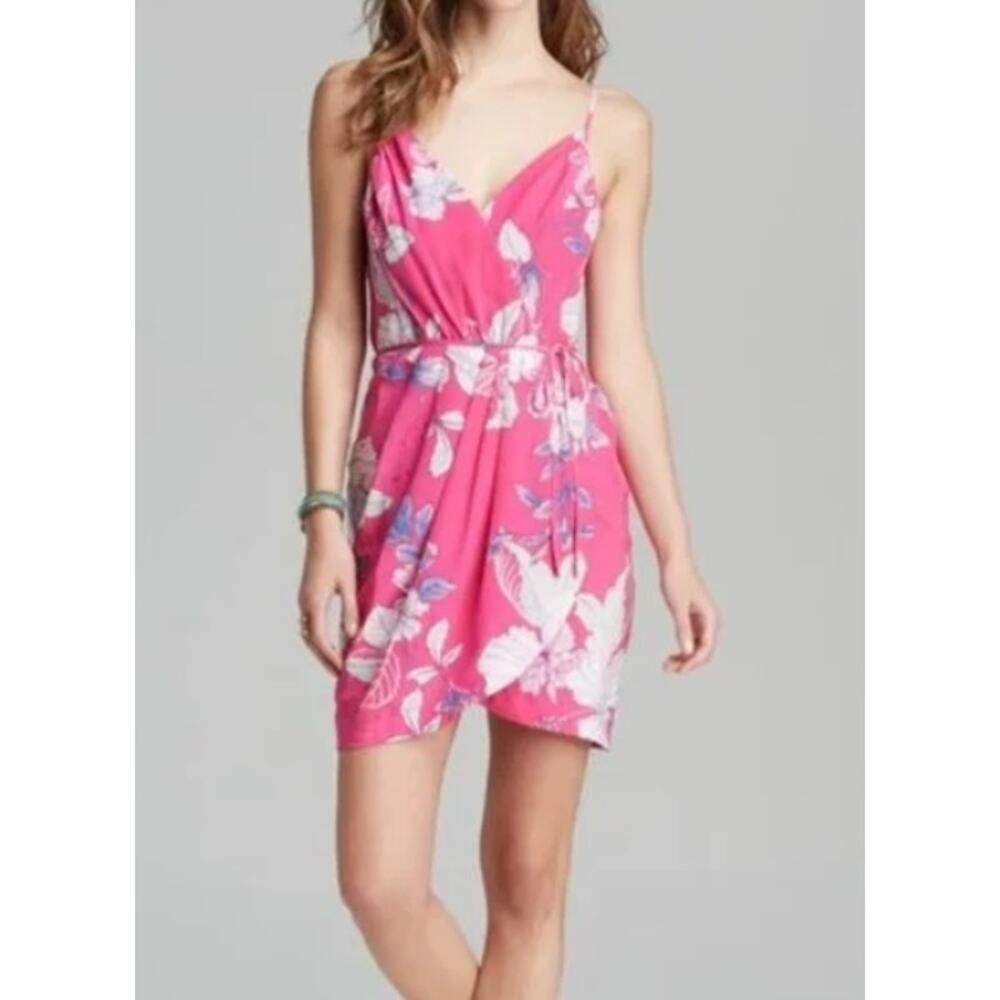 Yumi Kim Jayne faux Floral Wrap Silk Mini Dress red blue Mulitcolor strappy S